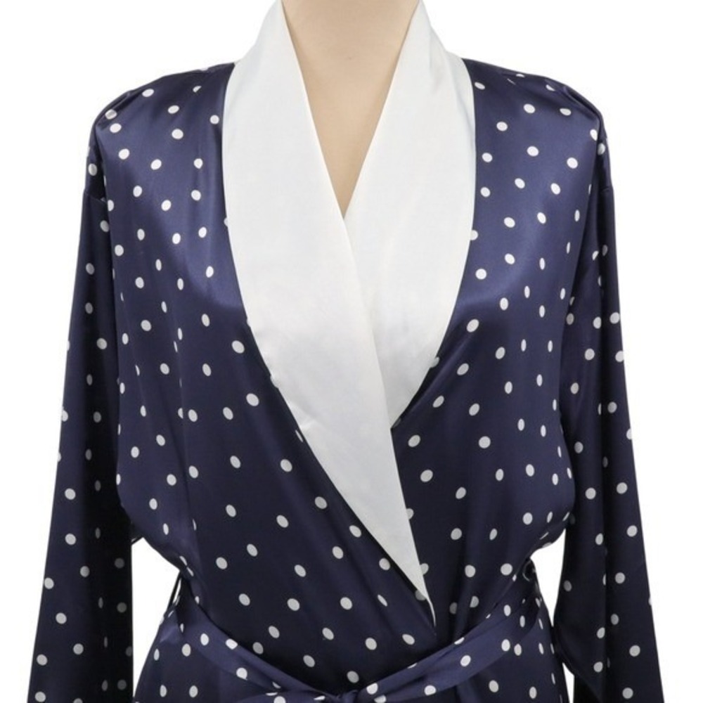 Vintage Victoria's Secret Polka Dot Full Length Robe‎ Blue White M/L Bridal - Picture 4 of 11